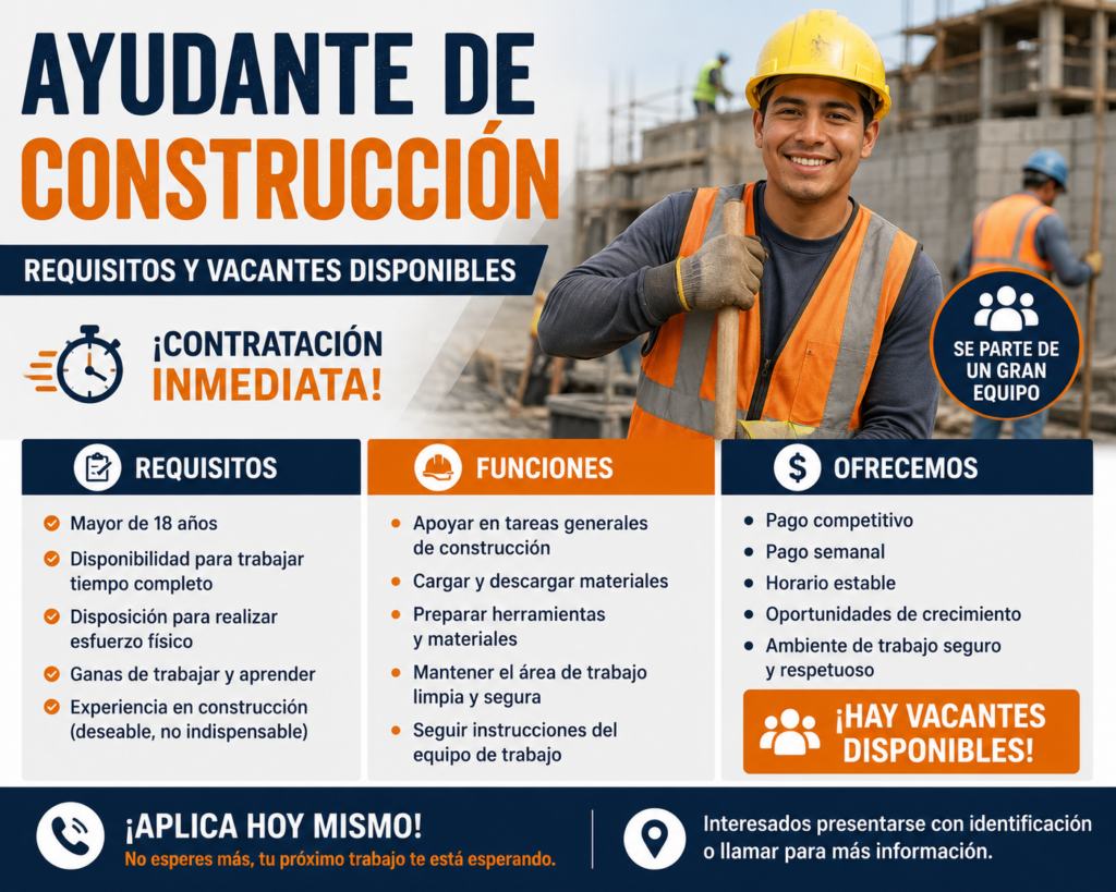 Ayudante de Construcción: Requisitos y Vacantes Disponibles